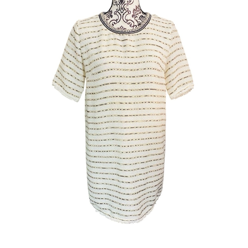 SUNCOO Cream and Black Short Sleeves Dress Sz-12